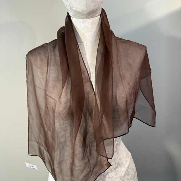 Vintage Brown Glentex Silk Chiffon Scarf - Picture 2 of 4